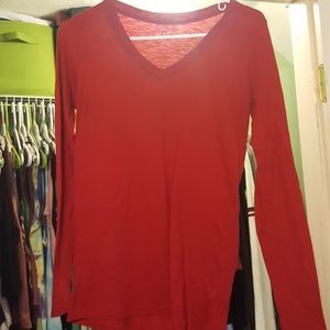 Red v neck long sleeve shirt